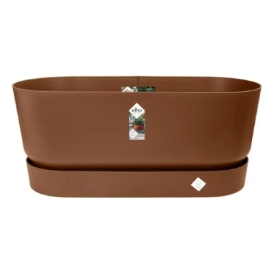 Image of Elho Greenville 80cm Terrace Trough Outdoor Planter with Wheels Ginger Brown