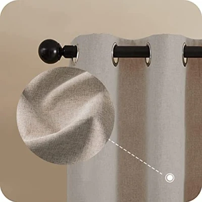 Image of MRTREES Eyelet Curtains Bedroom 100% Blackout 57 Drop Beige Short Thermal Curtain 2 Panels Linen Look Living Room Noise Reducing for Kids 52x57 Inch 132x145cm