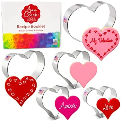 Image of Heart Cookie Cutters 5 Pc. Set Made in USA by Ann Clark, 5&quot;, 4.25&quot;, 4&quot;, 3.5&quot;, 3&quot;