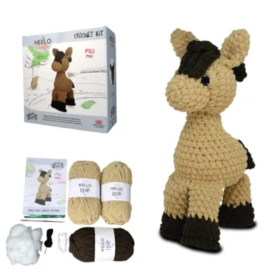 Image of KNITTY CRITTERS Polo Pony Crochet kit Contains Super Chunky Yarn Soft Cuddly Finished