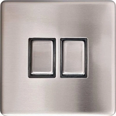Image of EAGLE 2 Gang Way 10A Light Switch Screwless Plate with Brushed Chrome Finish