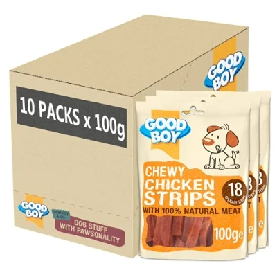 Image of Good Boy Chewy Chicken Strips Dog Treats Made with 100% Natural Breast Meat 100 g ℮ Wheat and Cereal Free Case of 10
