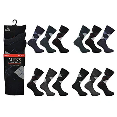 Image of Undercover Lingerie Ltd 6 Pairs Mens Cotton Rich Designer Fashion Socks Argyle 1580 C3 D