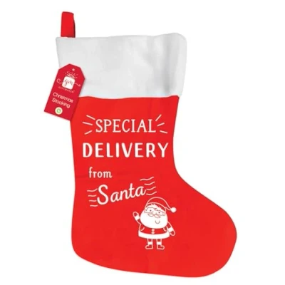 Image of Giftmaker Christmas Stocking Special From Santa Traditional Red &amp; White Xmas Eve Hanging Presents