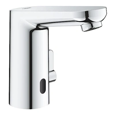 Image of GROHE Get E Touchless Basin Mixer Tap with Infrared Sensor and Mixing Device (Water Saving Technology, 6V Lithium Battery, 7 Pre Set Programs, Tails 3/8 Inch), Size 132 mm, Chrome, 36366002
