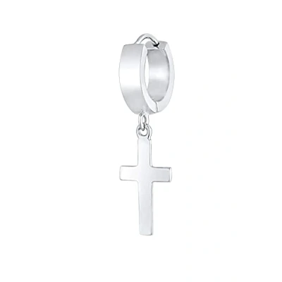 Image of Kuzzoi Men&#039;s hoop earrings, cross, single hinge creole (13 mm) round, earring for men with 1 piece earrings made of 925 sterling silver