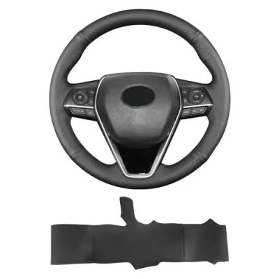 Image of Yeolpise Hand Sewn Steering Wheel Cover,Fit for Toyota RAV4 SUV 2019 2021 / Avalon Camry 2018 Corolla 2020 2021,Non Slip Breathable Microfiber Leather Cover On Wrap