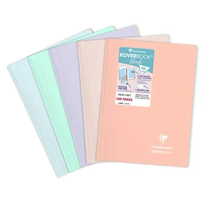 Image of Clairefontaine Ref 376781C Koverbook Blush Wire bound Notebook (80 Sheets) A4 Size, Lined Ruling, 90gsm Brushed Vellum Paper, Pastel Polypro Cover Assorted Designs (Pack of 5)