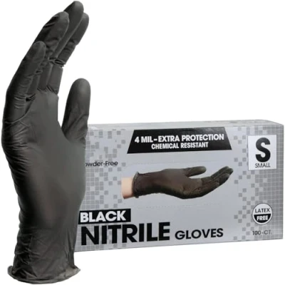 Image of PROMART Disposable Nitrile Gloves Black, Chemical Resistant, Powder Free, Latex Non Sterile, Food Safe, Black,100 Count (1000, SMALL)