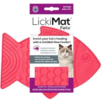 Image of LickiMat Felix, Fish Shaped Cat Slow Feeders for Feline Boredom and Anxiety Reduction; Perfect Food, Treats Reduction, Pink
