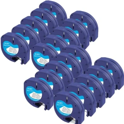 Image of 20 x Molabel Compatible Letratag Label Tape Replacement for Dymo 91221 S0721660 91201.12 mm 4 m Black on White Plastic LT 100H LT110T 100TLabel Printers