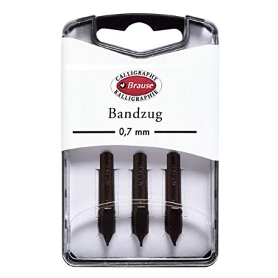 Image of Brause Ref 318007B Bandzug 0.7 mm Calligraphy Nibs (Pack of 3) Chisel Point Nib, Ideal for Latin Calligraphy, Solid Metal Construction, Ink Reservoir on Top