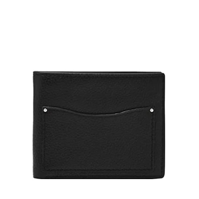 Image of Fossil Men&#039;s Leather Slim Minimalist Bifold Front Pocket Wallet, Anderson Black, 4.5&quot; L x 0.5&quot; W 3.5&quot; H,