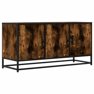 Image of vidaXL TV Cabinet Media Unit Smoked Oak Engineered Wood &amp; Metal Industrial Style 100x35x50 cm Living Room/Bedroom Storage Stand