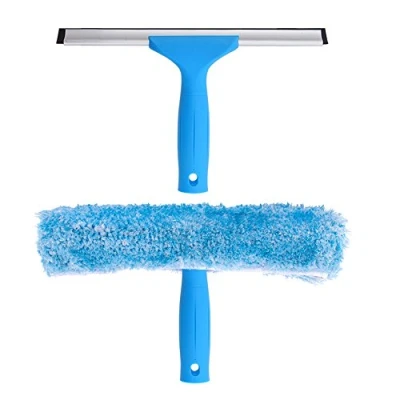 Image of MR.SIGA Professional Window Cleaning Combo Squeegee &amp; Microfiber Scrubber, 10&quot;