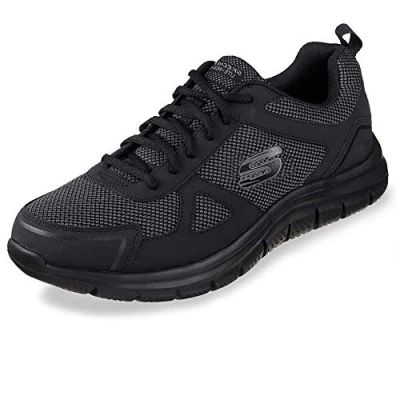 Image of Skechers Men&#039;s Track Bucolo Oxford, Black Leather Mesh Trim, 6 UK