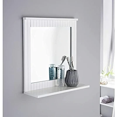 Image of Homme Concept White Bathroom mirror with shelf, Wall mounted mirrors, Hanging Vanity Mirror, for the Living Room and Bathroom, Décor, Wood Frame.