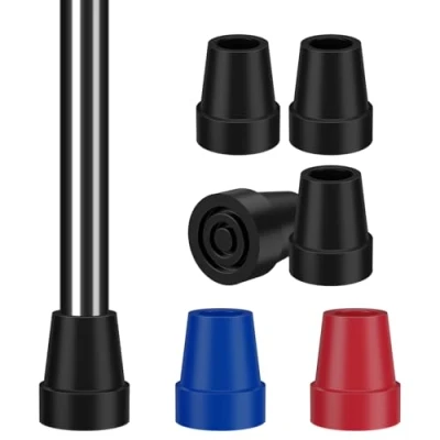 Image of supregear Cane Tips 19 mm 4 Pack Heavy Duty Rubber Replacement Caps, Non Slip Steel Reinforced for Canes and Crutches, Black