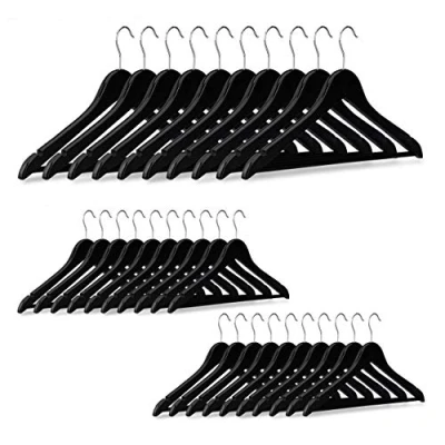 Image of Relaxdays Wooden Clothes Hanger Set of 30, Pants Rail, Skirts, Dresses, Jackets, 360 Swivel Hook, Black, 22.5 x 44.5 1cm