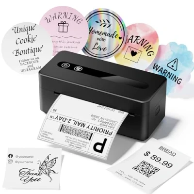 Image of TATTMUSE Thermal Label Printer, Bluetooth Shipping Labels Printers Support 4x6 and 2x2, No Ink, Postage Printer Compatible with Royal Mail, Etsy, Shopify, eBay, DHL, DPD, Suitable for Business