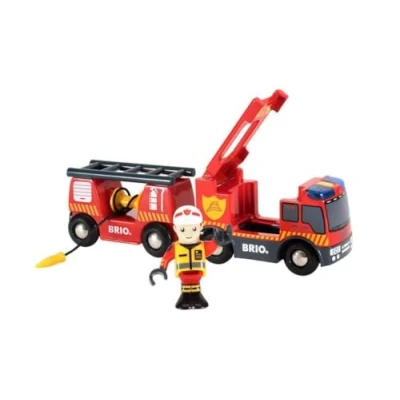 Image of BRIO World Fire &amp; Rescue Emergency Engine for Kids Age 3 Years Up Wooden Railway Train Set Add On Accessories