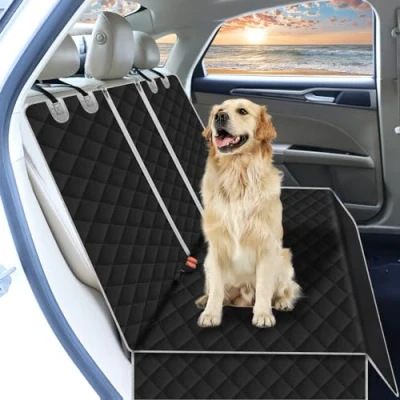 Image of Lydonberg Dog Car Back Seat Cover with Side Flaps Waterproof ScratchProof Nonslip Universal fits All Cars(Black)