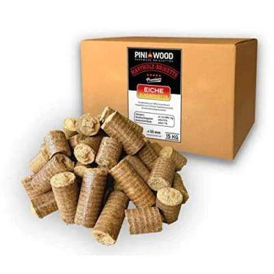 Image of PINI Hardwood Briquettes 100% Oak 15 kg Fireplace Stove Firewood Grill with Long Burning Time