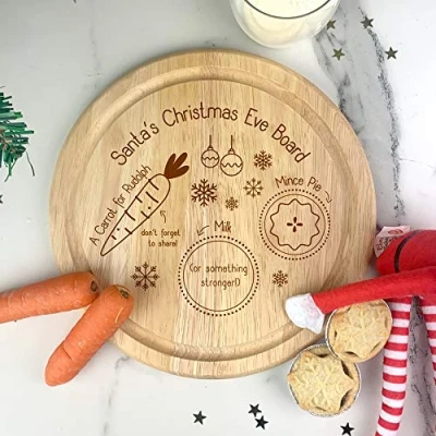 Image of eBuyGB Snack Tray Santa&#039;s Christmas Eve Board, Mince Pie for Father Xmas, Carrot Rudolph Reindeer, Wooden Treat Plate, Wood