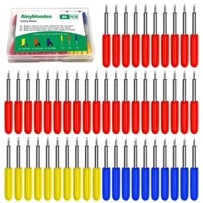 Image of 50PCS Cutting Blades for Cricut Explore Air/Air 2/Maker, Including 10PCS Fine Point Blades, 30PCS Standard Blaeds and Deep Replacement (Color Mixing 50PCS)