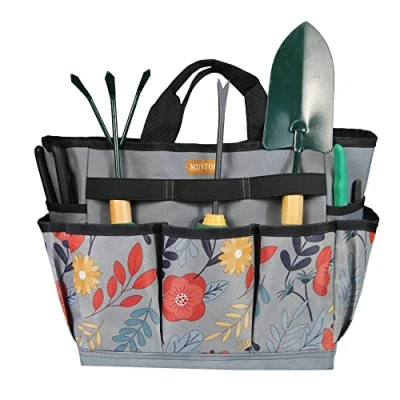 Image of MDSTOP Garden Tool Bag, Kit Holder Home Organizer Storage Carrier, Oxford Hand Tote with Handle and 8 Roomy Pockets, Floral Gardening Gift, Tools Not Included