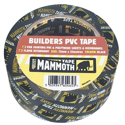Image of Everbuild Mammoth Builders PVC Tape Flame Retardant Black 75mm x 33m Roll