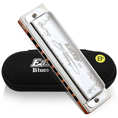 Image of East top Diatonic Harmonica Key of Bb, Blues Harp Mouth Organ 10 Holes 008K with Silver Cover, Harmonicas For Adults, Professionals, Beginners and Students