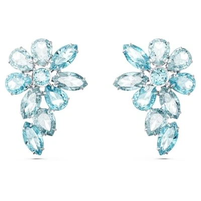 Image of Swarovski Gema Large Stud Earrings, Blue and White Mixed Cut Crystals in a Rhodium Plated Setting, from the Collection