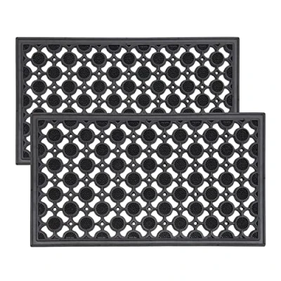 Image of LSC Rubber Door Mat Non Slip Heavy Duty Welcome Doormats for Indoor &amp; Outdoor Super Absorbent Dirt Scraper Entrance Circle Design (Pack of 2, 40 x 70 cm)
