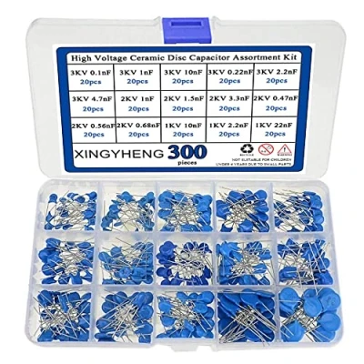 Image of BGTXINGI 300pcs 15Values High Voltage Ceramic Disc Capacitor Assortment Kit ( 1KV 2KV and 3KV ) Range : 0.1nF 22nF