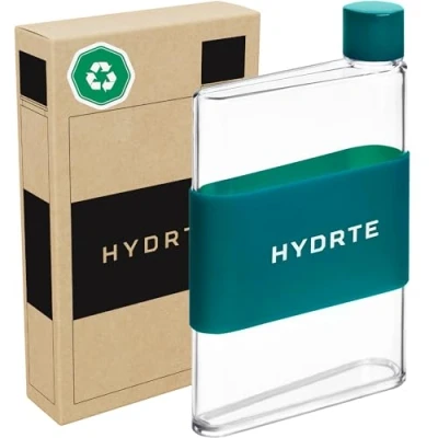 Image of Hydrte The Flat Water Bottle Leakproof BPA Free Plastic Ultimate Handbag Thin Fits Into Any Bag (350ml, Aqua Teal)