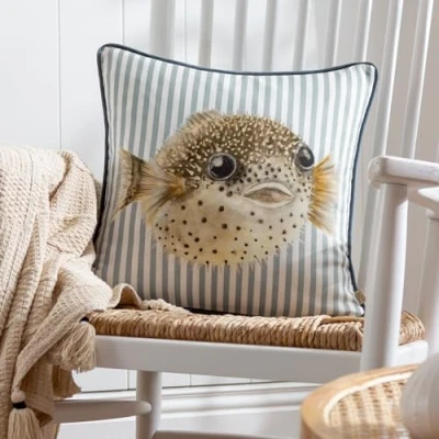 Image of Evans Lichfield Salcombe Pufferfish Piped Feather Filled Cushion