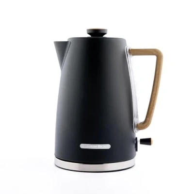 Image of Hamilton Beach Electric Kettle, Scandi 1.7L, Boil Dry Protection, Auto Shut Off, Water Level Window, Stay Cool Handle, Ergonomic Grip, Matte Black with Wood Effect HBK01MB