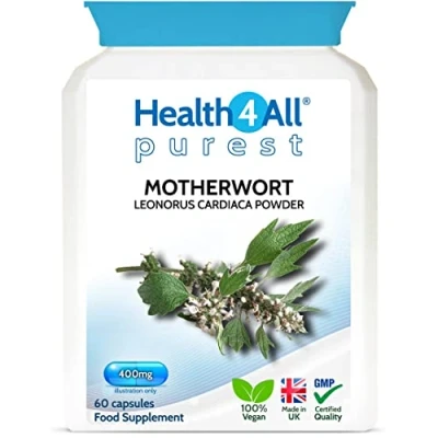 Image of Health4All Motherwort 400mg 60 Capsules (V) (not Tablets) Purest no additives. Vegan for Anxiety, Stress, Heart Health