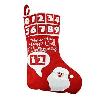 Image of eBuyGB Christmas Countdown Stocking, Felt, Red Santa, 1