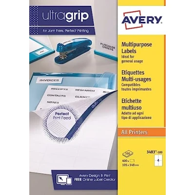 Image of Avery Adhesive Labels Multi Purpose White 105 x 148 mm