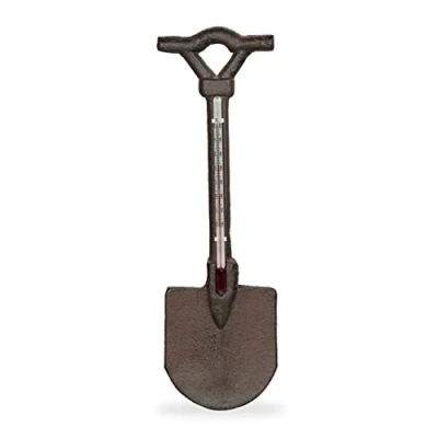 Image of Relaxdays Thermometer, Spade, Outdoor, Garden, Read Temperature, Wall Ornament, Decor, HxW: 30 x 9 cm, Brown, Cast iron, 1.5 cm