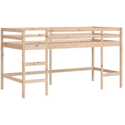 Image of vidaXL Solid Pine Wood Single Loft Bed with Ladder Mid Sleeper Bunk for Kids, Space Saving Elevated Frame, Brown