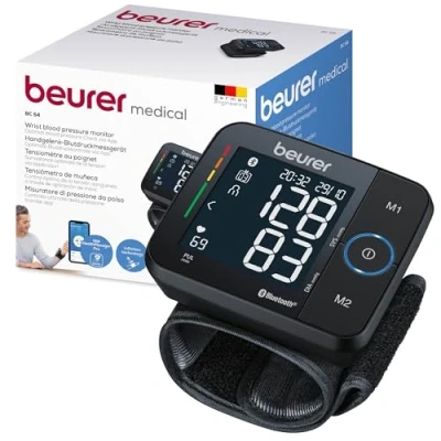 Image of Beurer BC54 Wrist Blood Pressure Monitor With Health Management App, Colour Coded Risk Indicator, Arrhythmia Detection And Digital Display, Medically Certified