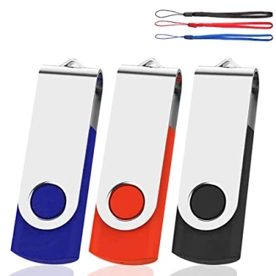 Image of USB Memory Stick 32GB 3 Pack USB2.0 Thumb Pen Drive Swivel Design Fold Storage (Mixed Color With Lanyard)