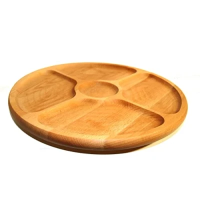 Image of COLLECTOR Rotating Board Divided Platter Round Circular Wooden Swivel Serving Snack Beech Wood 33 cm