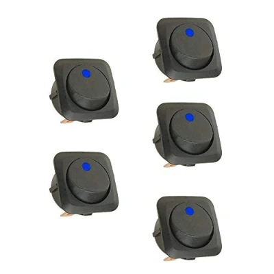 Image of Mintice? 5 X 25mm Car Vehicle Boat Truck Round Rocker Toggle Switch Blue LED Light On off SPST Control 12V 25A