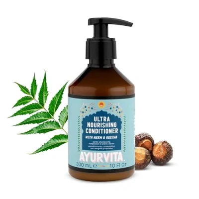 Image of Ayurvita Conditioner Natural Nourishing Dandruff Hair Care with Neem &amp; Reetha Ayurvedic Daily Hydrating Moisturizing Cleansing For Women Men 10 fl oz