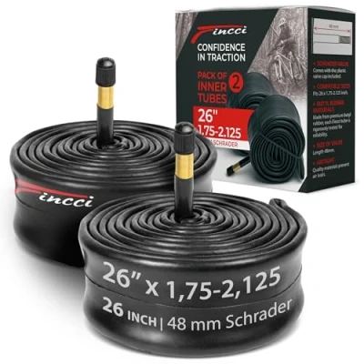 Image of Fincci Pair 26&quot; x 1.75 1.95 2.125 Inch 48mm Schrader Valve Inner Tubes for Mountain MTB Road Hybrid Bicycle Bike (Pack of 2)