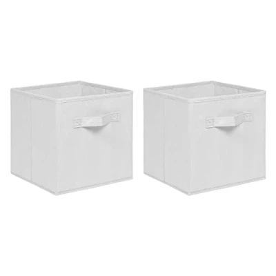 Image of NICEME Foldable Storage Boxes,Non Woven Fabric Box Set of 2,Storage Drawers for Cube Unit,26.5x26.5x28 cm (Strip Grip,White)